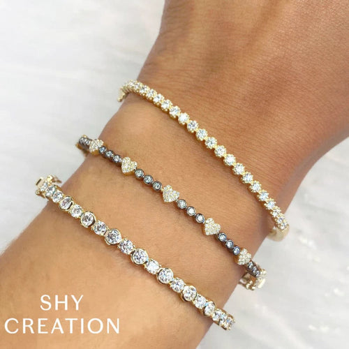 Shy Creation Jewelry - Bailey 14K Yellow Gold Diamond Bezel Bangle Bracelet | Manfredi Jewels