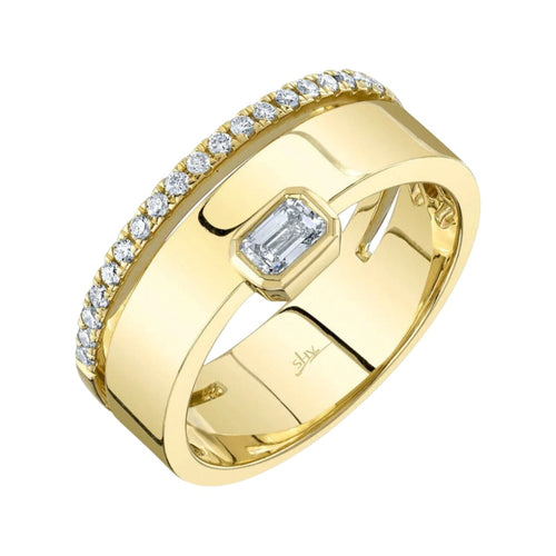 Shy Creation Jewelry - Bailey 14K Yellow Gold Diamond Emerald Band Ring | Manfredi Jewels