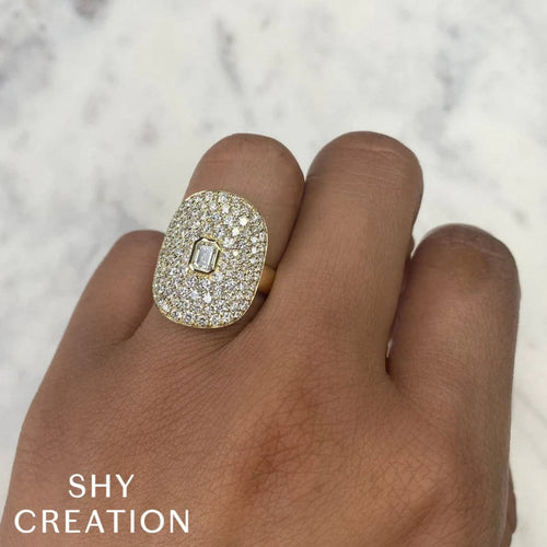 Shy Creation Jewelry - Bailey 14K Yellow Gold Diamond Emerald Bezel Ring | Manfredi Jewels