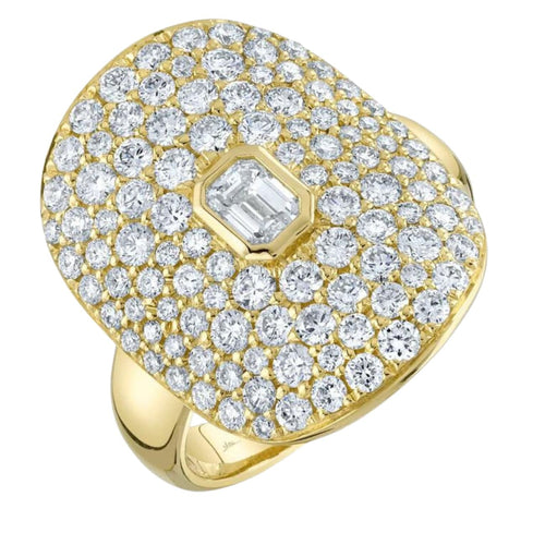 Shy Creation Jewelry - Bailey 14K Yellow Gold Diamond Emerald Bezel Ring | Manfredi Jewels