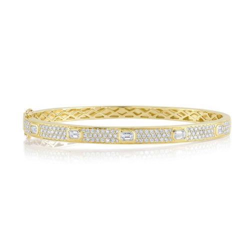 Shy Creation Jewelry - Bailey 14K Yellow Gold Diamond Emerald Pave Bangle Bracelet | Manfredi Jewels