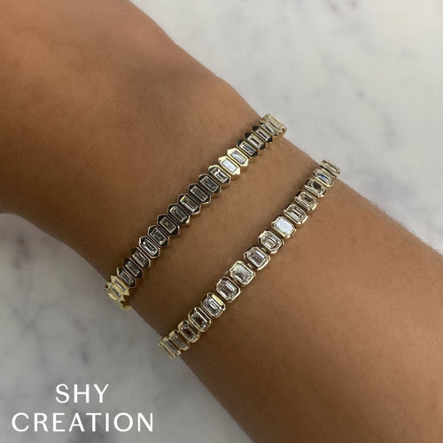 Shy Creation Jewelry - Bailey 14K Yellow Gold Diamond Emerald Tennis Bracelet | Manfredi Jewels
