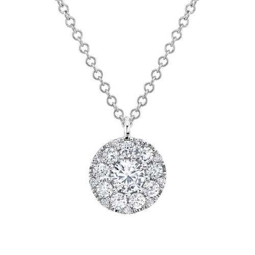Shy Creation Jewelry - Bella Riva 14K White Gold 0.22 ct Center Diamond 0.28 ct Halo Pavé Cluster Necklace | Manfredi Jewels