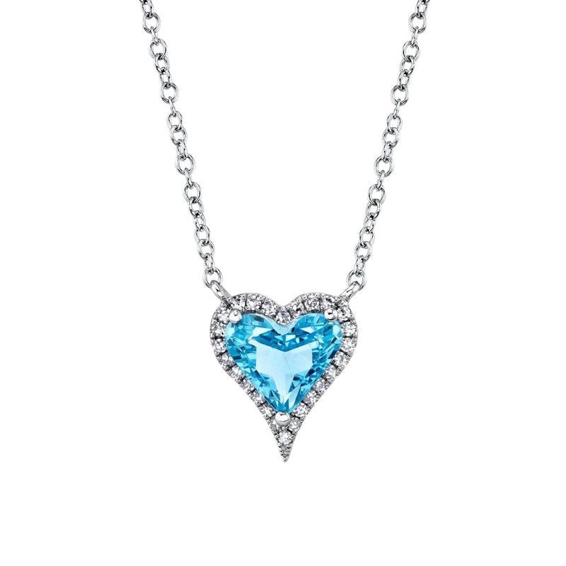 Shy Creation Jewelry - Blue Topaz Heart 14Kt White Gold 1.15Ct & 0.08Ct Necklace | Manfredi Jewels