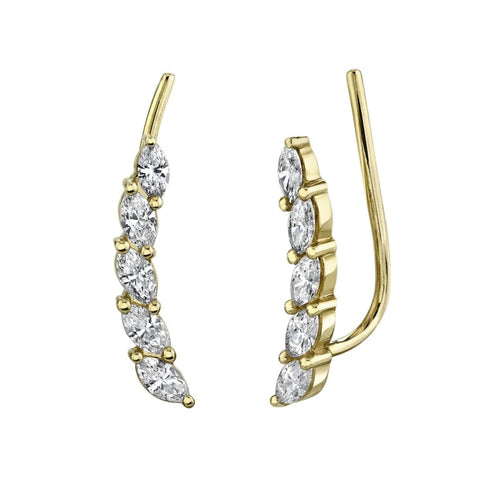 Shy Creation Jewelry - Colette 14K Yellow Gold Diamond Marquise Ear Crawler Earrings | Manfredi Jewels