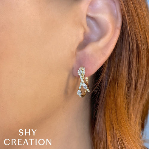 Shy Creation Jewelry - Colette 14K Yellow Gold Diamond Oval Hoop Earrings | Manfredi Jewels