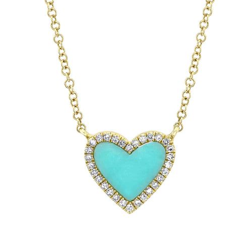 Shy Creation Jewelry - Composite Turquoise Heart 14K Yellow Gold 0.09Ct Diamond & 0.55Ct Necklace | Manfredi Jewels