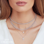 Shy Creation Jewelry - Cross 14Kt White Gold And Diamonds 0.25Ct Necklace | Manfredi Jewels