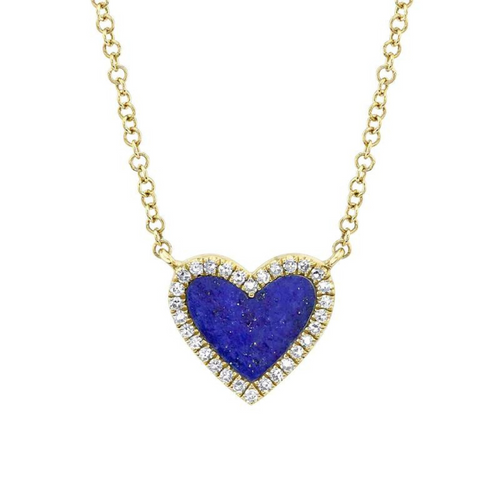 Shy Creation Jewelry - Diamond & 0.54Ct Lapis Heart 0.09Ct Necklace | Manfredi Jewels