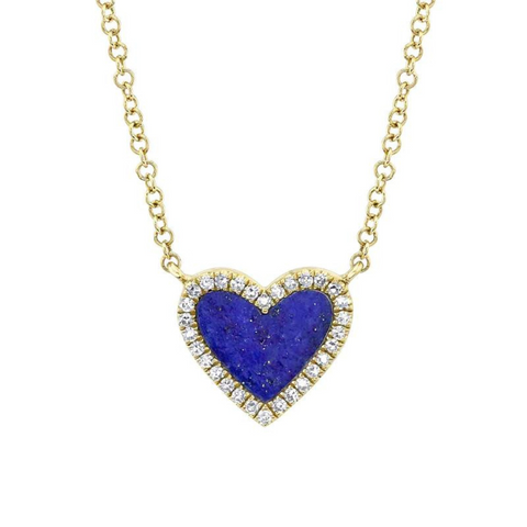 Diamond & 0.54Ct Lapis Heart 0.09Ct Necklace