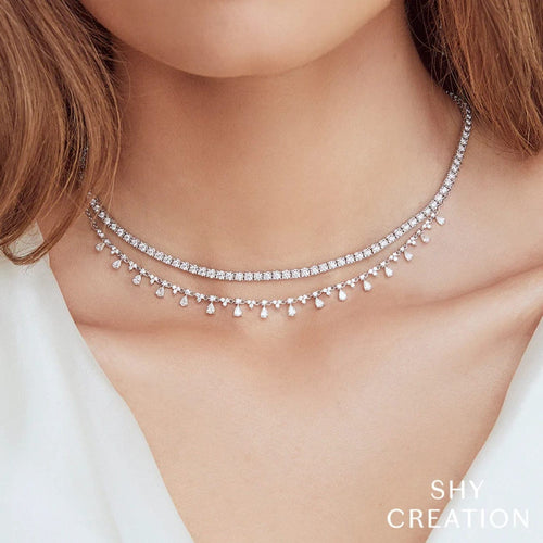 Shy Creation Jewelry - Diamond 14Kt White Gold 2.12Ct Drop Necklace | Manfredi Jewels