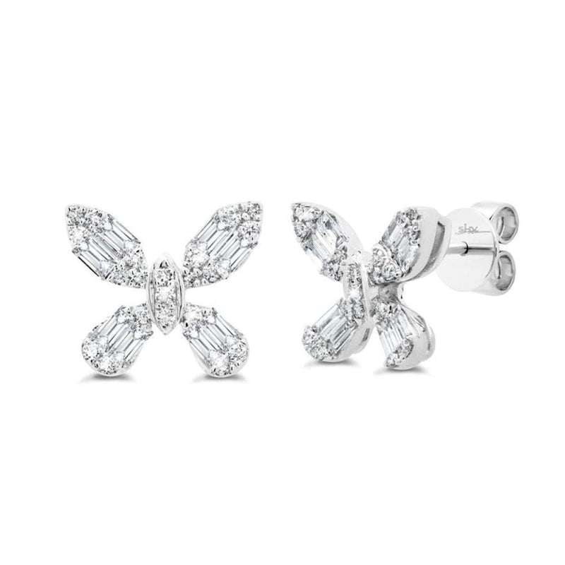 Shy Creation Jewelry - Diamond Baguette Butterfly 14K White Gold 0.87Ct Stud Earring | Manfredi Jewels