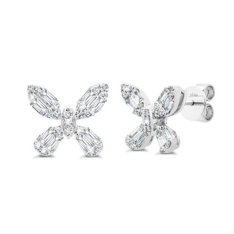Diamond Baguette Butterfly 14K White Gold 0.87Ct Stud Earring