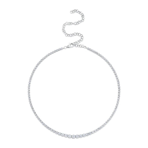 Shy Creation Jewelry - Diamond Crown Setting Tennis 14K White Gold 4.73Ct Necklace | Manfredi Jewels