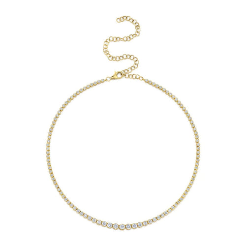 Shy Creation Jewelry - 14K Yellow Gold 3.91ct Diamond Pear Bezel Tennis Necklace | Manfredi Jewels