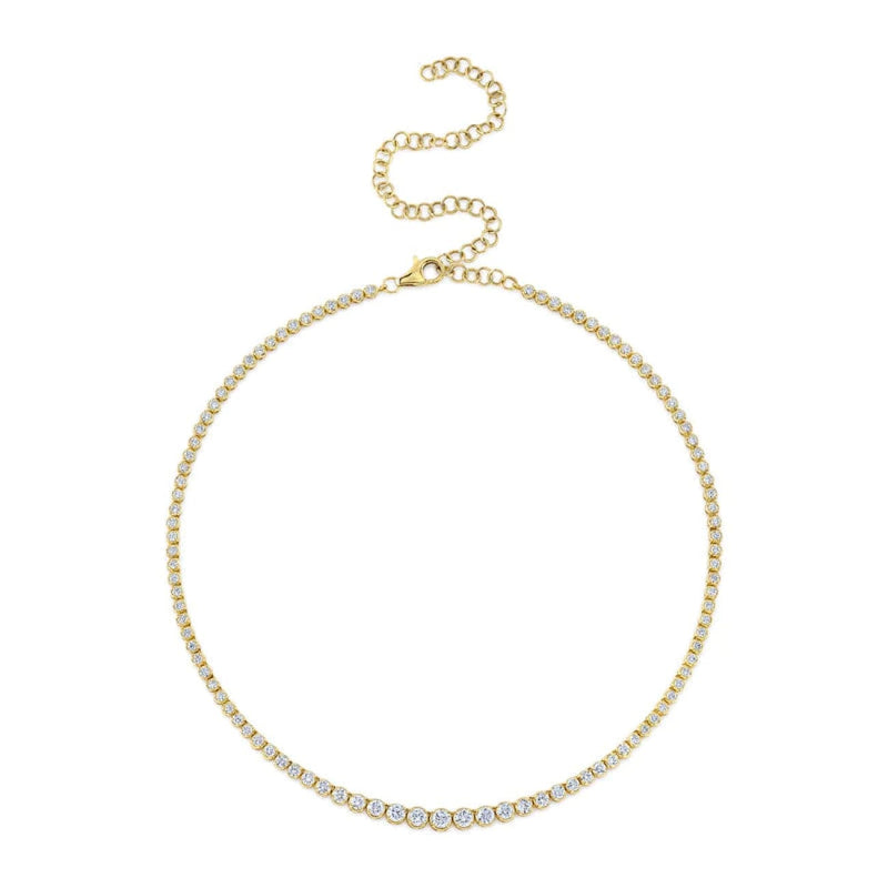 Shy Creation Jewelry - 14K Yellow Gold 3.91ct Diamond Pear Bezel Tennis Necklace | Manfredi Jewels