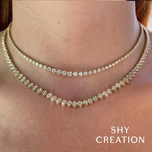 Shy Creation Jewelry - Diamond Crown Setting Tennis 14K Yellow Gold 4.73Ct Necklace | Manfredi Jewels
