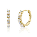 Shy Creation Jewelry - Diamond & Cultured Pearl Huggie 14K Yellow Gold 0.14Ct Earring | Manfredi Jewels