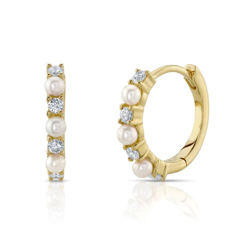 Diamond & Cultured Pearl Huggie 14K Yellow Gold 0.14Ct Earring