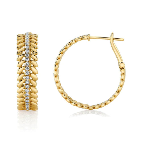 Shy Creation Jewelry - Diamond Laurel Wreath 14K Yellow Gold 0.72Ct Hoop Earring | Manfredi Jewels