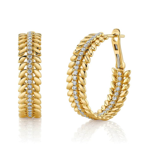 Diamond Laurel Wreath 14K Yellow Gold 0.72Ct Hoop Earring