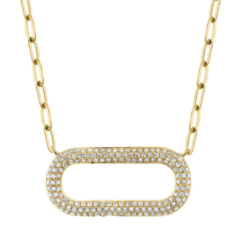 Diamond Paper Clip 14K Yellow Gold 0.36Ct Link Necklace