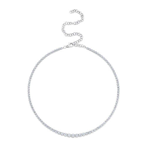 Shy Creation Jewelry - Diana 14K White Gold Diamond Crown Setting Tennis Necklace | Manfredi Jewels