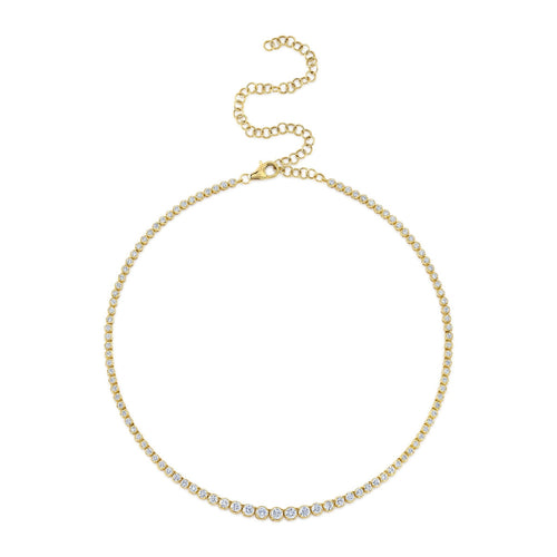 Shy Creation Jewelry - Diana 14K Yellow Gold Diamond Crown Setting Tennis Necklace | Manfredi Jewels