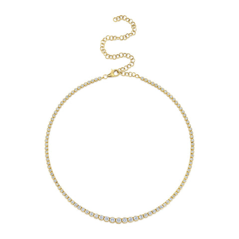 Diana 14K Yellow Gold Diamond Crown Setting Tennis Necklace