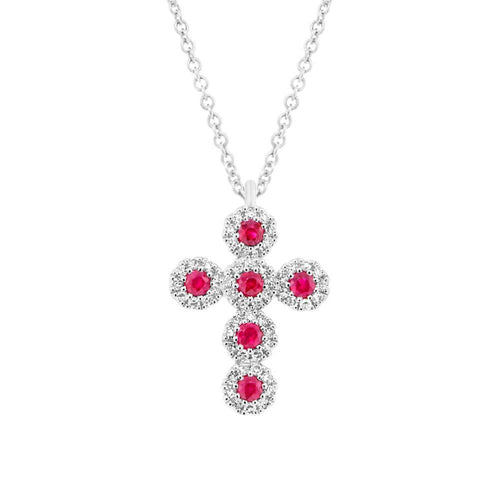 Shy Creation Jewelry - Eden 14K White Gold Ruby & Diamond Pavé Cross Necklace | Manfredi Jewels