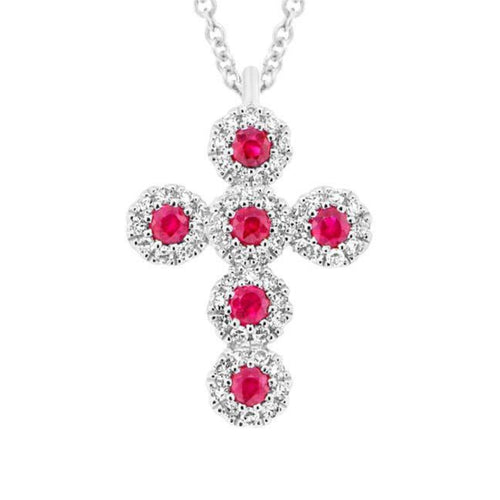 Shy Creation Jewelry - Eden 14K White Gold Ruby & Diamond Pavé Cross Necklace | Manfredi Jewels