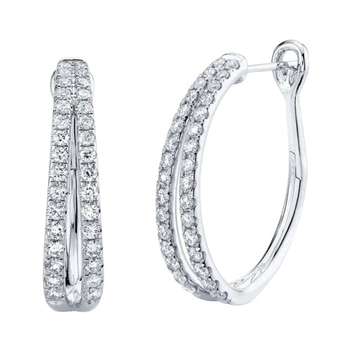 Shy Creation Jewelry - Eternal 14K White Gold Diamond Oval Hoop Earrings | Manfredi Jewels