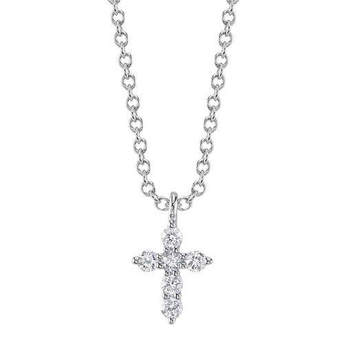 Shy Creation Jewelry - Gia 14K White Gold 0.10 ct Diamond Small Cross Necklace | Manfredi Jewels