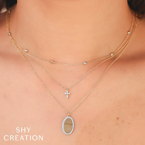 Shy Creation Jewelry - Gia 14K White Gold 0.10 ct Diamond Small Cross Necklace | Manfredi Jewels