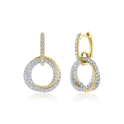 Shy Creation Jewelry - Glittara 14K Yellow Gold 2.33 ct Diamond Crossed Cirlcle Hoop Earrings | Manfredi Jewels