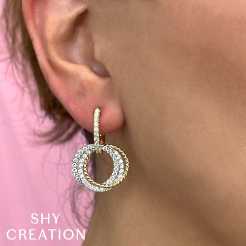 Shy Creation Jewelry - Glittara 14K Yellow Gold 2.33 ct Diamond Crossed Cirlcle Hoop Earrings | Manfredi Jewels
