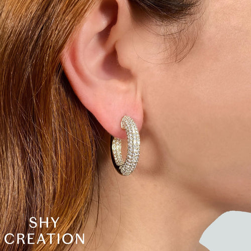 Shy Creation Jewelry - Glittara 14K Yellow Gold Diamond Pave Hoop Earrings | Manfredi Jewels