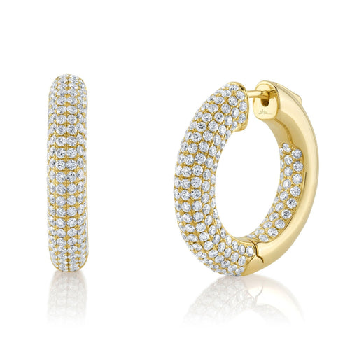 Shy Creation Jewelry - Glittara 14K Yellow Gold Diamond Pave Hoop Earrings | Manfredi Jewels