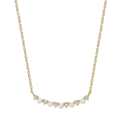 Shy Creation Jewelry - Jackie 14K Yellow Gold 0.12 ct Cultured Pearl & Diamond Necklace | Manfredi Jewels