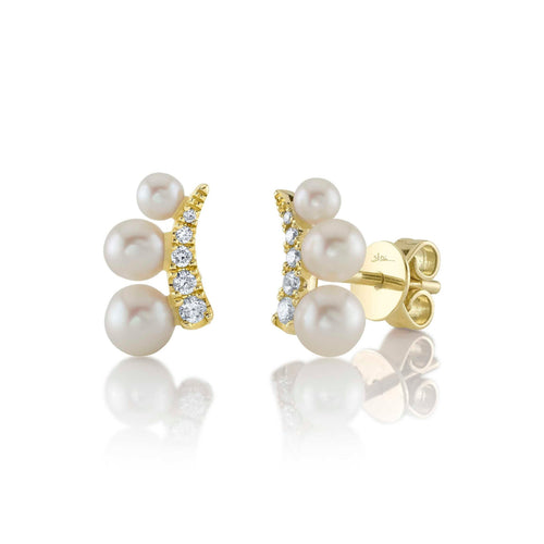 Shy Creation Jewelry - Jackie 14K Yellow Gold Cultured Pearl & Diamond Drop Stud Earrings | Manfredi Jewels