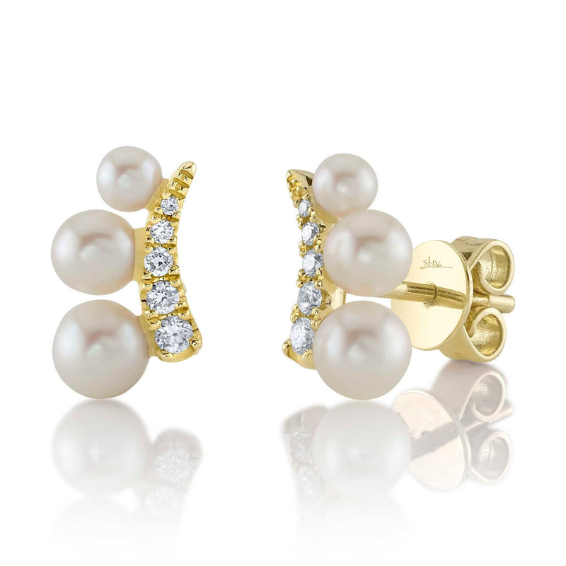 Shy Creation Jewelry - Jackie 14K Yellow Gold Cultured Pearl & Diamond Drop Stud Earrings | Manfredi Jewels