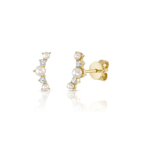 Shy Creation Jewelry - Jackie 14K Yellow Gold Cultured Pearl & Diamond Stud Earrings | Manfredi Jewels