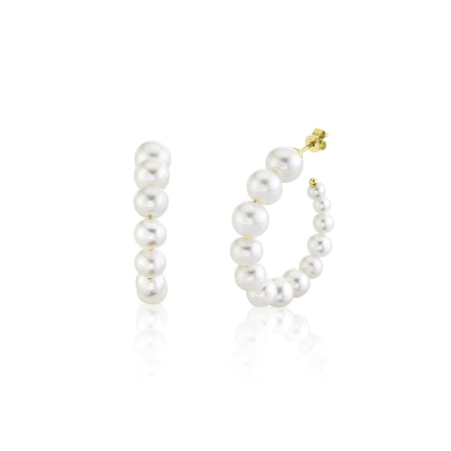 Shy Creation Jewelry - Jackie 14K Yellow Gold Cultured Pearl Hoop Earrings | Manfredi Jewels