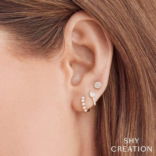 Shy Creation Jewelry - Jackie 14K Yellow Gold Cultured Pearl Huggie Hoop Earrings | Manfredi Jewels