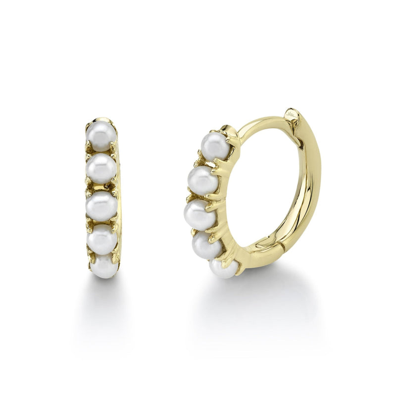 Shy Creation Jewelry - Jackie 14K Yellow Gold Cultured Pearl Huggie Hoop Earrings | Manfredi Jewels