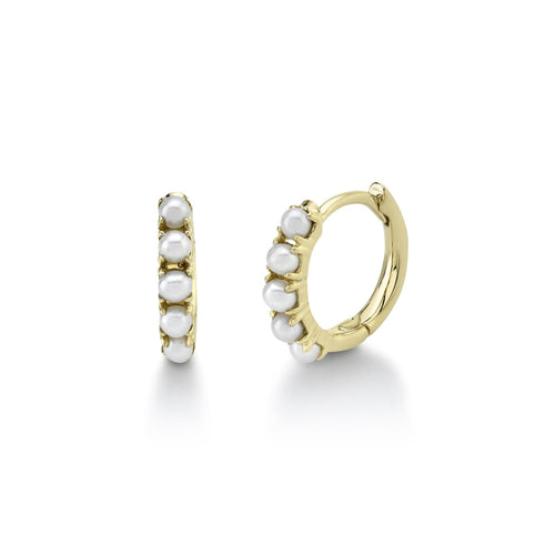 Shy Creation Jewelry - Jackie 14K Yellow Gold Cultured Pearl Huggie Hoop Earrings | Manfredi Jewels