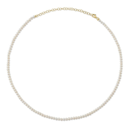 Shy Creation Jewelry - Jackie 14K Yellow Gold Cultured Pearl Tennis Necklace | Manfredi Jewels