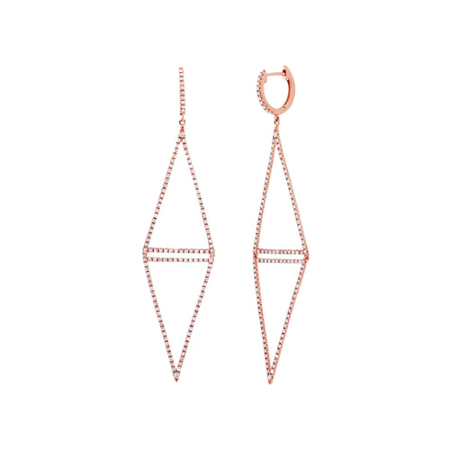 Shy Creation Jewelry - Kate 14K Rose Gold 0.89 ct Triangle Drop Diamond Pavé Earrings | Manfredi Jewels
