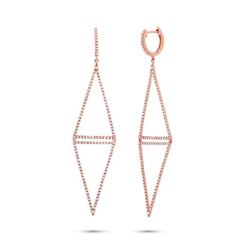 Shy Creation Jewelry - Kate 14K Rose Gold 0.89 ct Triangle Drop Diamond Pavé Earrings | Manfredi Jewels