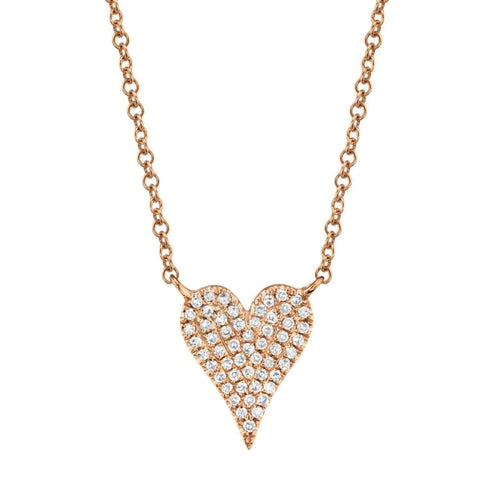 Shy Creation Jewelry - Kate 14K Rose Gold Diamond Pave Heart Necklace | Manfredi Jewels